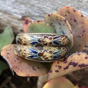 Vintage Chinese Export Sterling Silver Ring with Cloissoné Size 8 3/4